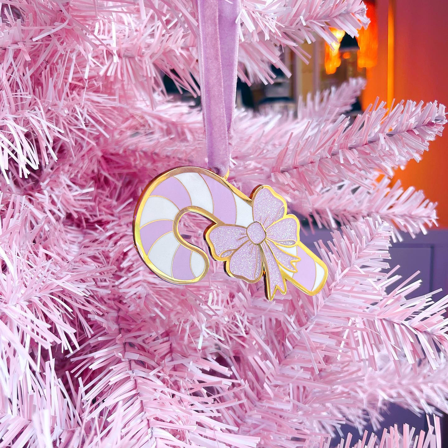 Candy Cane Decoration with Lilac Ribbon