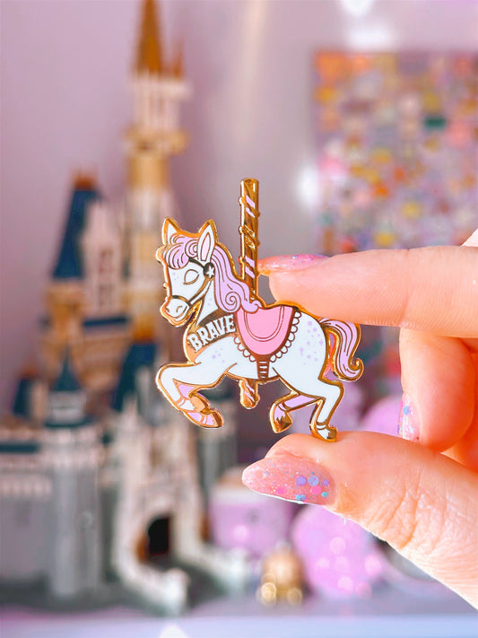 Brave Carousel Horse Gold Enamel Pin