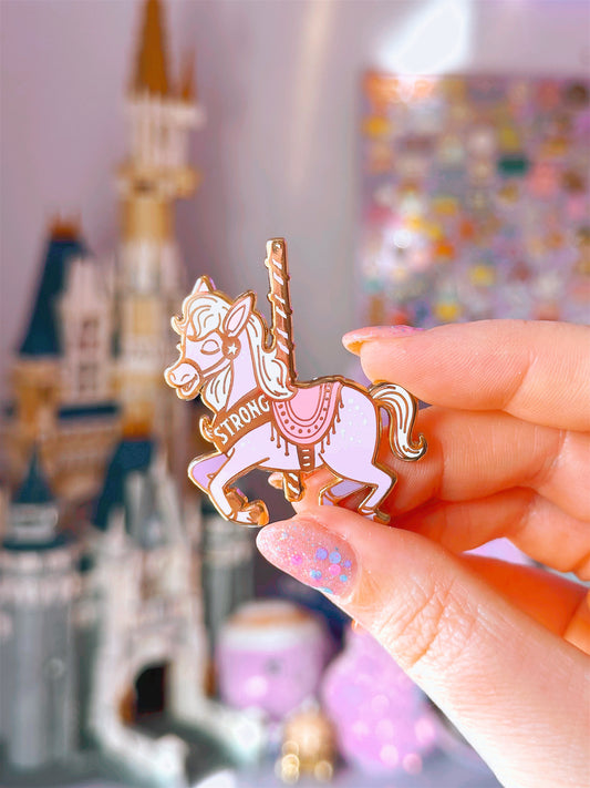 Strong Carousel Horse Gold Enamel Pin