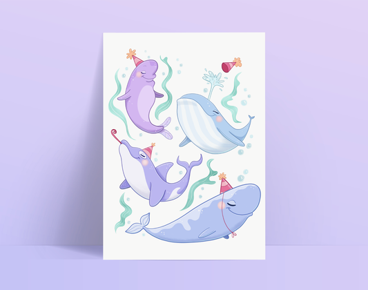 Party Whales A5 Art Print - VAULT COLLECTION